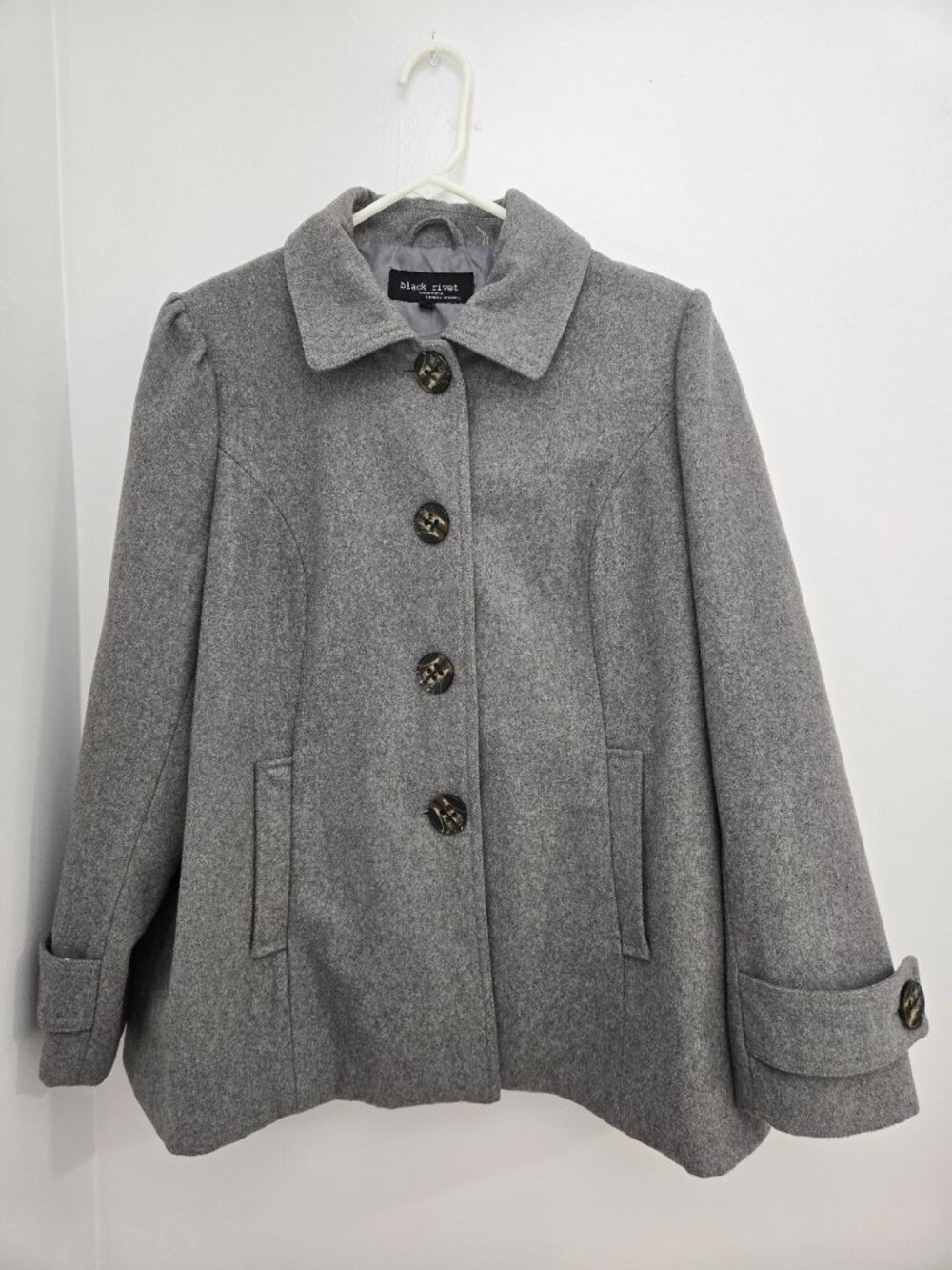 Black Rivet Gray Wool Blend Peacoat Size 1X Plus Size Coat Classic Lined Coat